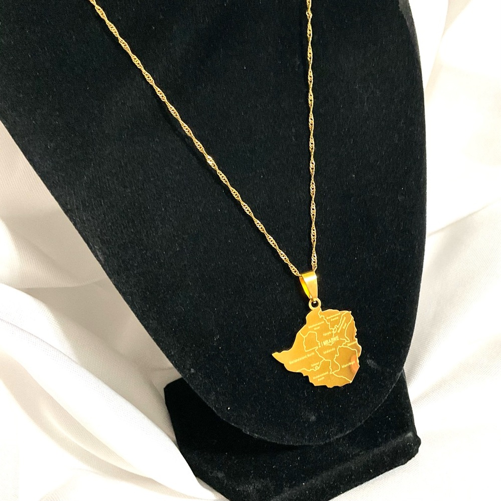 ZIMBABWE MAP PENDANT 18k Gold Plated - Picture 3 of 12